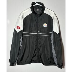 Vtg Pittsburgh Steelers NFL Reebok Black & White Full Zip Lined Windbreaker XL
